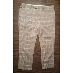 Lineage Men's Dress Pants 40x27 Tan Blue Plaid Slacks NICE!